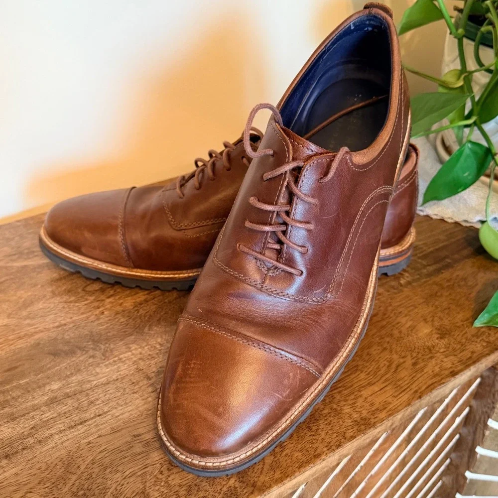 Cole Haan Brown Leather Cap Toe Oxford Rugged Sole Dress Shoes Mens 10.5D Preppy
